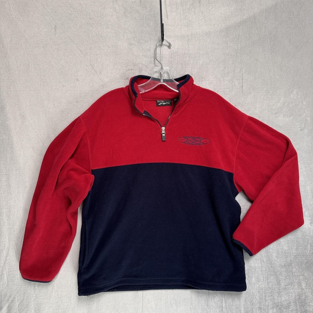Techstyles Jacket Mens Small Red Navy Fleece 1/4 Zip Pullover Kalyra Vineyard